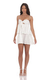Jacquard Front Tie Ruffle Dress in White