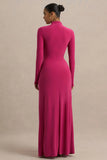 Hourglass Hot Pink Long Sleeve Twisted Maxi Dress With Split