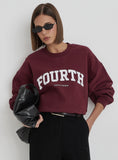 Burgundy Distressed Fourth Slogan Oversized Sweatshirt