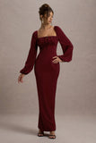 Nika Berry Satin Square Neck Balloon Sleeve Maxi Dress