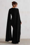 Magdelena Black Asymmetric Cape Maxi Dress