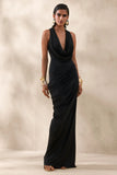 Mademoiselle Black Cowl Neck Maxi Dress With Draped Detailing