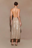 Genie Diamante Halter Midi Dress Nude