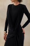 Desirelle Black Crew Neck Maxi Dress With Gathered Detailing