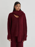 Burgundy Slouchy Knitted Jumper With Scarf