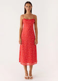 Kahlo Midi Dress Magenta Red Rose