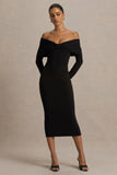 Spark Black Bardot Neck Midi Dress With Bow Detail