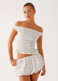 Heather Off Shoulder Top White Black Polka Dot