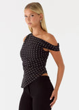 Stereotype One Shoulder Top Black Polkadot