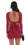 Long Sleeve Side Slit Dress in Red