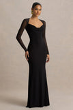 Bethan Black Cowl Neck Maxi Dress With Mesh Sleeves And Open Back