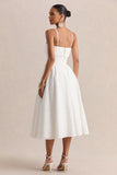Zoeva Cream Broderie Square Neck Belted Midi Dress
