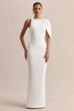 Quira White Asymmetric Neck Maxi Dress With Cape Sleeve