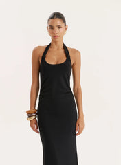 Black Knot Detail Halterneck Jersey Maxi Dress