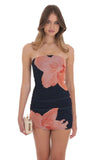 Floral Mesh Strapless Bodycon Dress in Navy