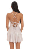 Metallic Draped A Line Dress in Rose Gold