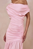 Kady Pink Asymmetric Neck Maxi Dress With Ruched Detailing