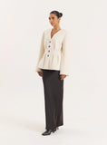 Cream Tailored Cinched Waist Wool Blend Blazer