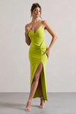 Domenica Lime Green Halter Neck Wrap Maxi Dress