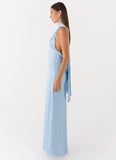 Alicia Satin Halter Maxi Dress Baby Blue