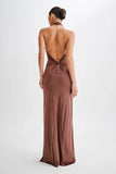Elyna Slinky Halter Maxi Dress Chocolate