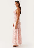 Alianna Cowl Neck Mesh Maxi Dress Pink Flower