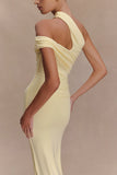 Anastasia One Shoulder Modal Midi Dress Pale Lemon