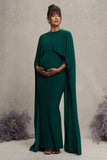 Padma Bottle Green Draped Maternity Maxi Dress With Cape Sleeves