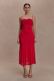Willa Gathered Mesh Midi Dress Ruby