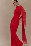 Amandine Ruched Slinky Maxi Dress Ruby