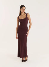 Chocolate Knitted Embellished Scoop Neck Dress