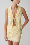 Tessa Broderie Tie Front Sleeveless Top Lemon
