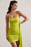 Siena Lime Ruched Asymmetric Mini Dress With Sash
