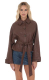 Belted Faux Leather Jacket in Black
