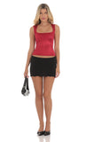 Satin Square Neck Top in Red