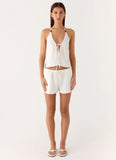 Millo Linen Tie Halter Top Ivory