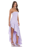 Strapless Ruffle Asymmetrical Maxi Dress in Lavender