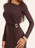 Chocolate Off Shoulder Hardware Maxi Dress