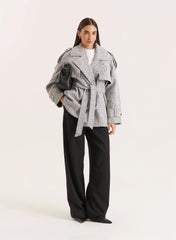 Light Grey Marl Belted Trench Coat