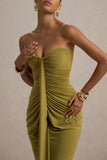 Ali Olive Sweetheart Ruched Wrap Maxi Dress
