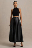 Noa Black Faux Leather A Line Midi Skirt