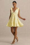 Corrina Lemon Broderie Plunge Neck Mini Dress