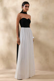 Beamora Black White Bandeau Maxi Dress With Cape