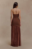 Aubree Crepe And Mesh Maxi Dress Chocolate Mocha