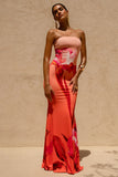 Ceremony Pink Ombre Floral Print Bandeau Fishtail Maxi Dress