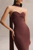 Sheila Dark Brown Bandeau Maxi Dress With Scarf Detail