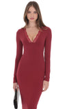 Long Sleeve Lace Trim Maxi Dress in Maroon