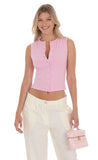 Ribbed Button Top in Pink