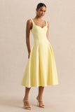 Greta Lemon Sweetheart Neck Midi Dress