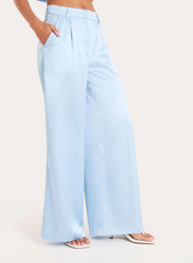 Blue Satin Tailored Wide Leg Trousers